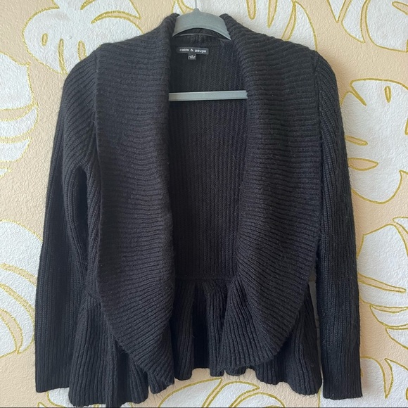 Cable & Gauge | Knit Peplum Cardigan Sweater - Black - Picture 6 of 6